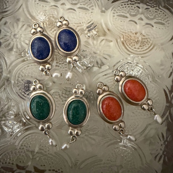 Lot of Vintage CCO Sterling Silver Earring Charms Pearl Dangles Blue Green Turqu - Picture 6 of 13